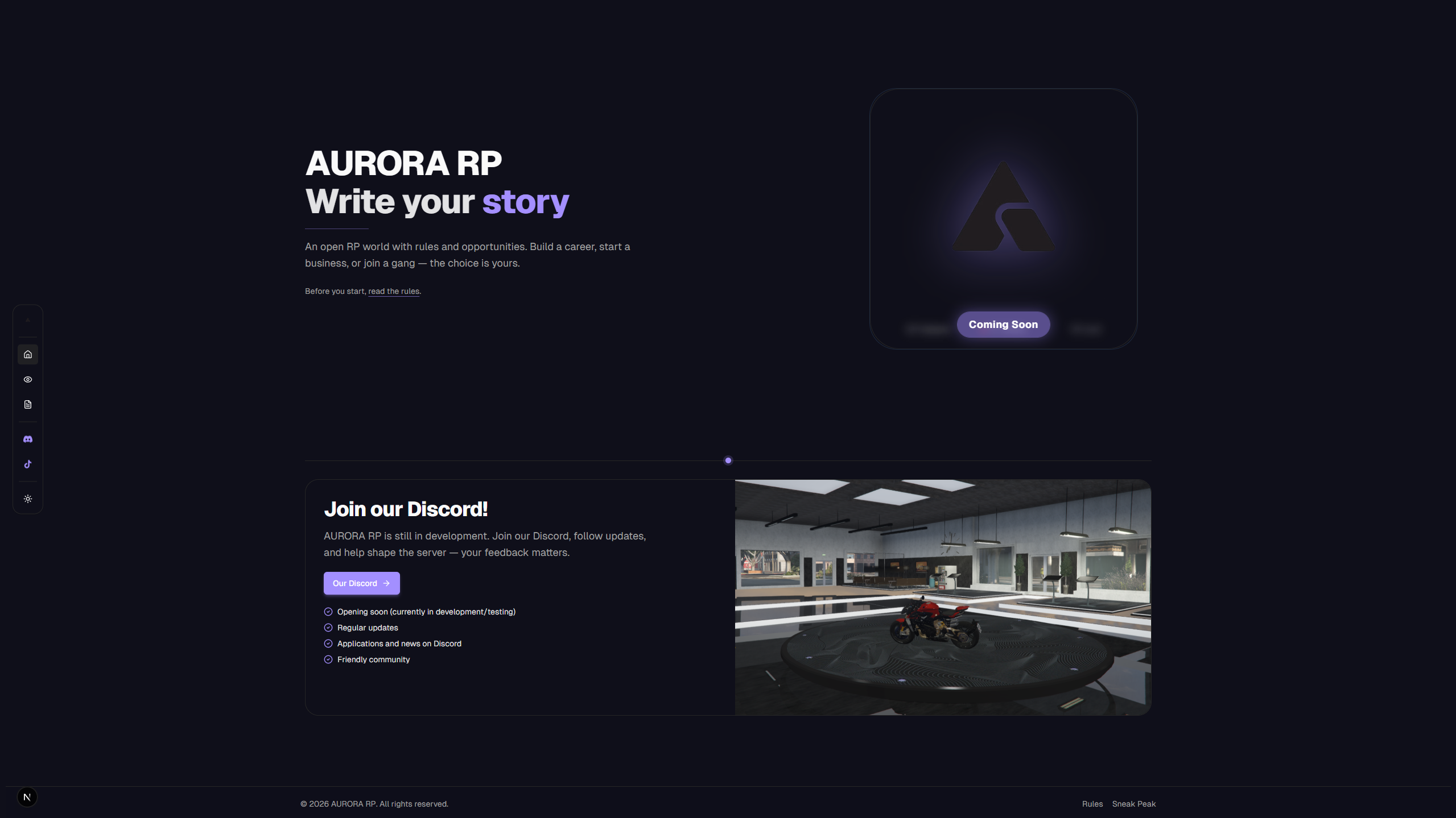 Aurora roleplay website hero section