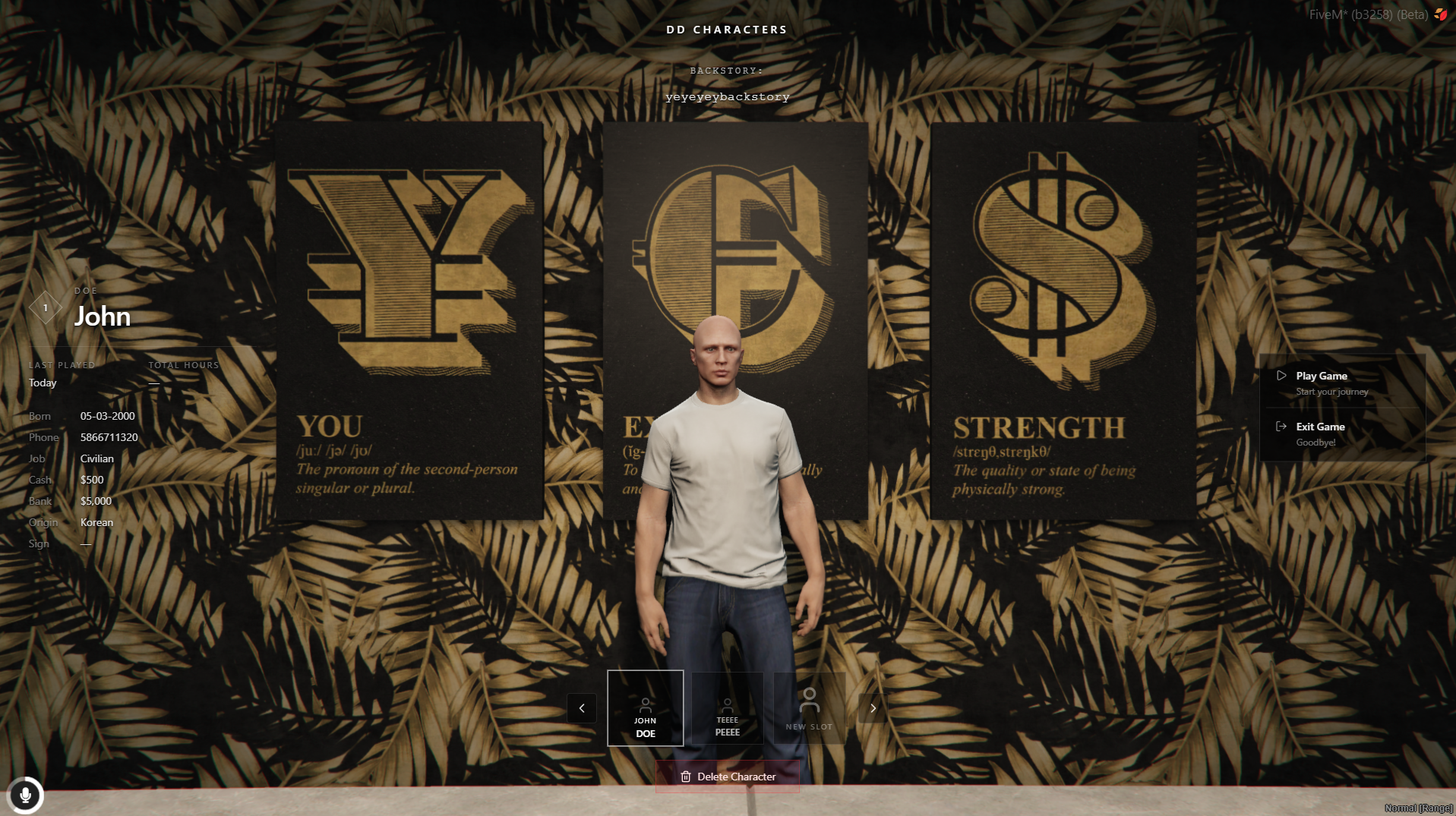 Qbox character system main selection screen