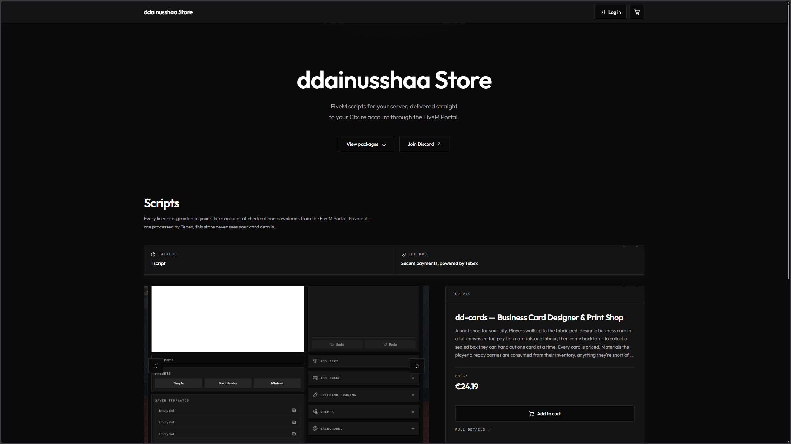 Tebex store storefront preview 1
